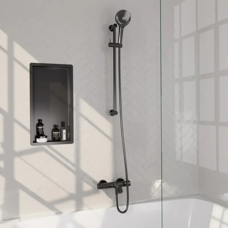 Brauer Stripe thermostatische badkraan met glijstang en 3 standen handdouche gunmetal geborsteld PVD Express Levering