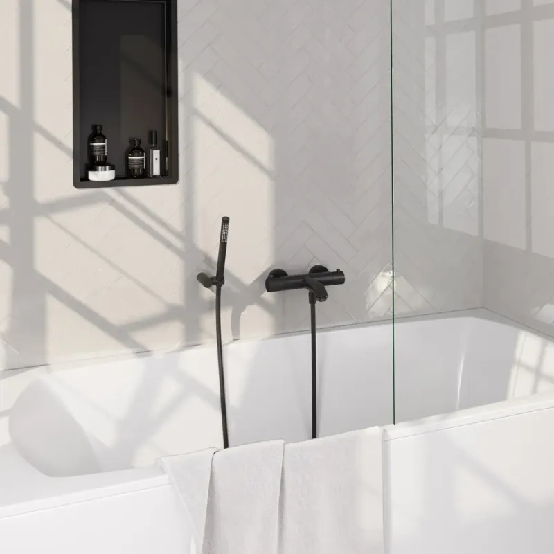 Brauer Stripe thermostatische badkraan met wandhouder en staafhanddouche zwart mat Finale Uitverkoop