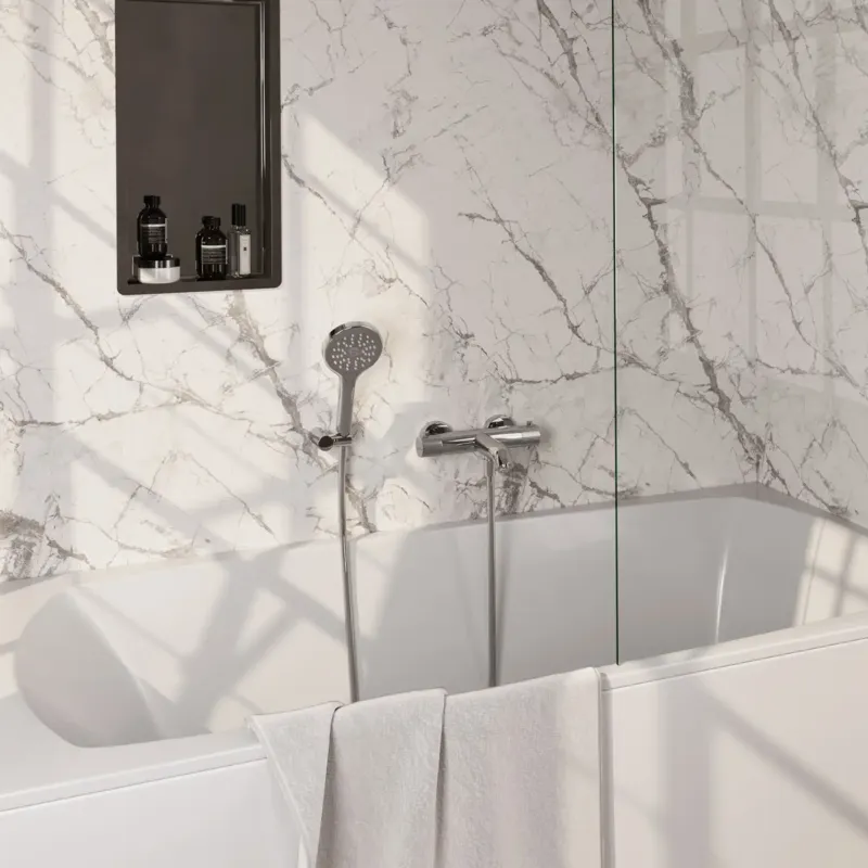 Brauer Stripe thermostatische badkraan met wandhouder en 3 standen handdouche chroom Voordeelprijs
