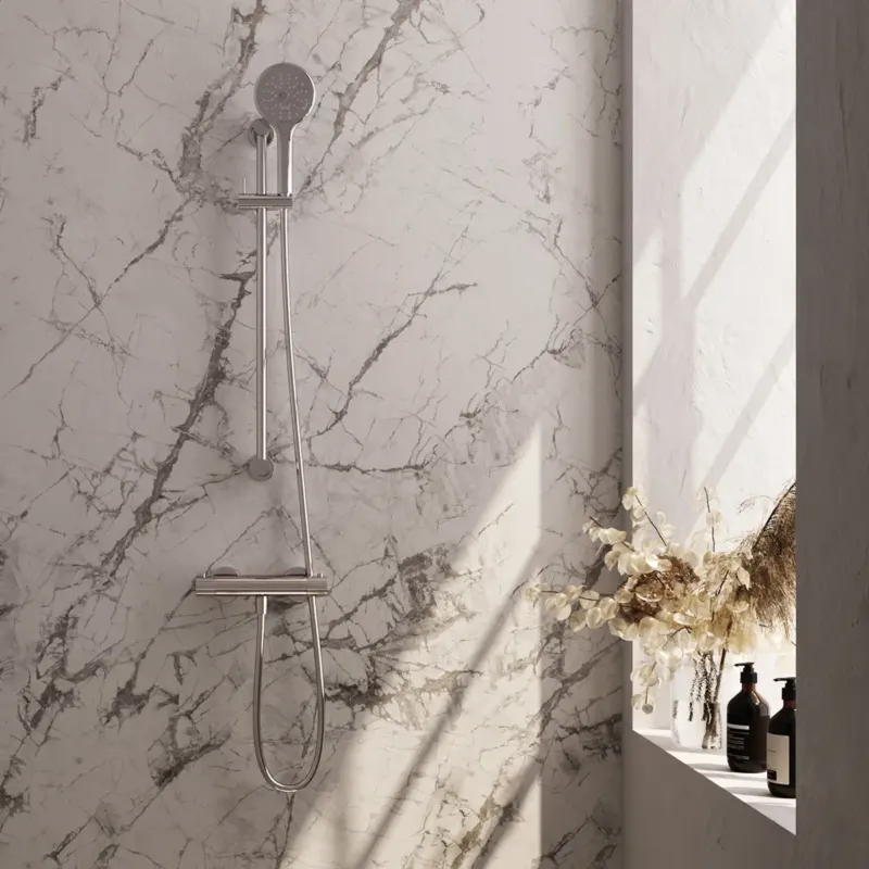 Brauer Stripe thermostatische douchekraan met glijstang en 3 standen handdouche chroom Uitverkoop