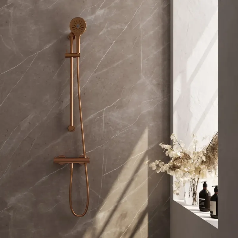 Brauer Stripe thermostatische douchekraan met glijstang en 3 standen handdouche koper geborsteld PVD Shop Nu