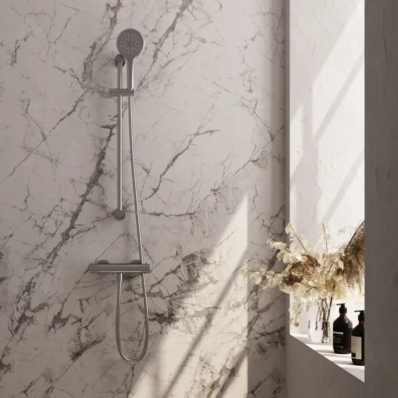 Brauer Stripe thermostatische douchekraan met glijstang en 3 standen handdouche RVS geborsteld PVD Premium