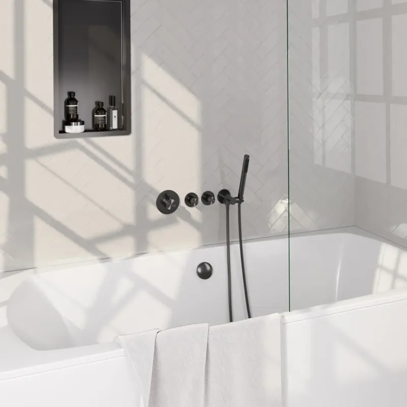 Brauer Stripe inbouw badkraan met badvulcombinatie en staafhanddouche gunmetal geborsteld PVD Beperkte Voorraad