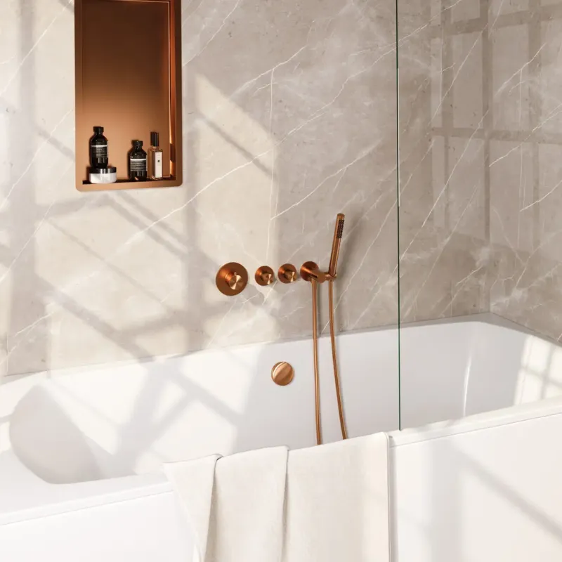 Must-Have Brauer Stripe inbouw badkraan met badvulcombinatie en staafhanddouche koper geborsteld PVD