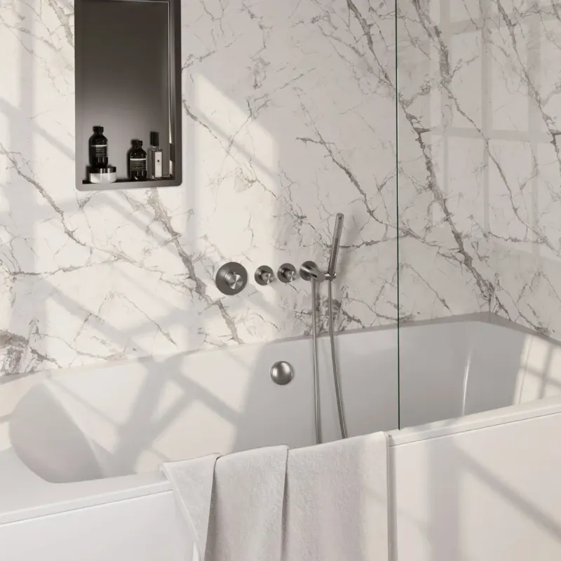 Brauer Stripe inbouw badkraan met badvulcombinatie en staafhanddouche RVS geborsteld PVD Must-Have
