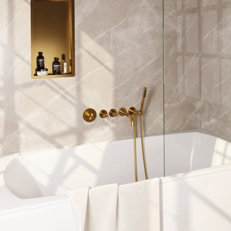 Brauer Stripe inbouw badkraan met staafhanddouche messing geborsteld PVD Betrouwbaar