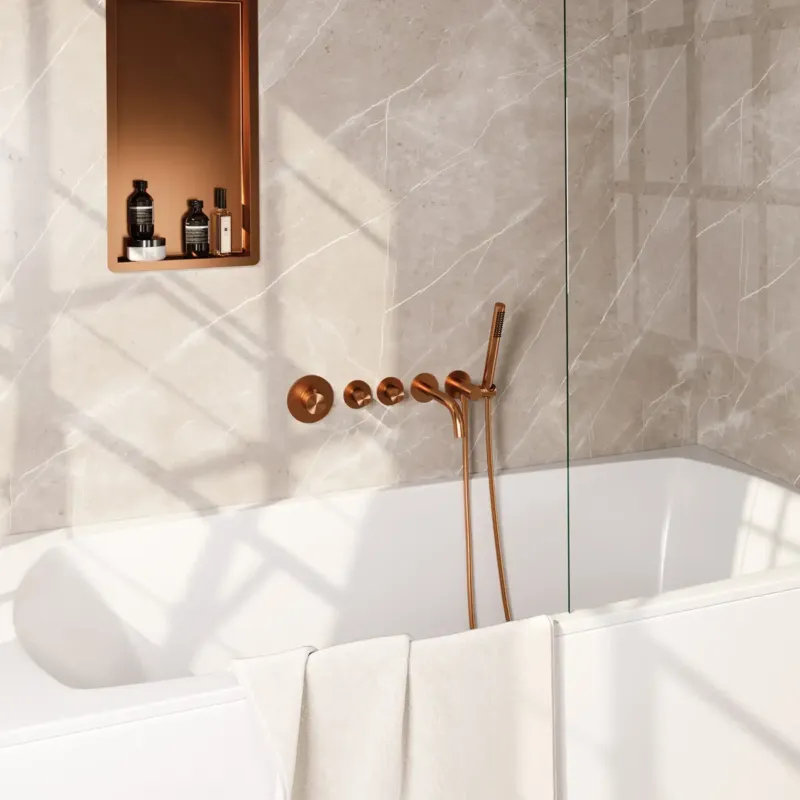 Brauer Stripe inbouw badkraan met staafhanddouche koper geborsteld PVD Beperkte Voorraad