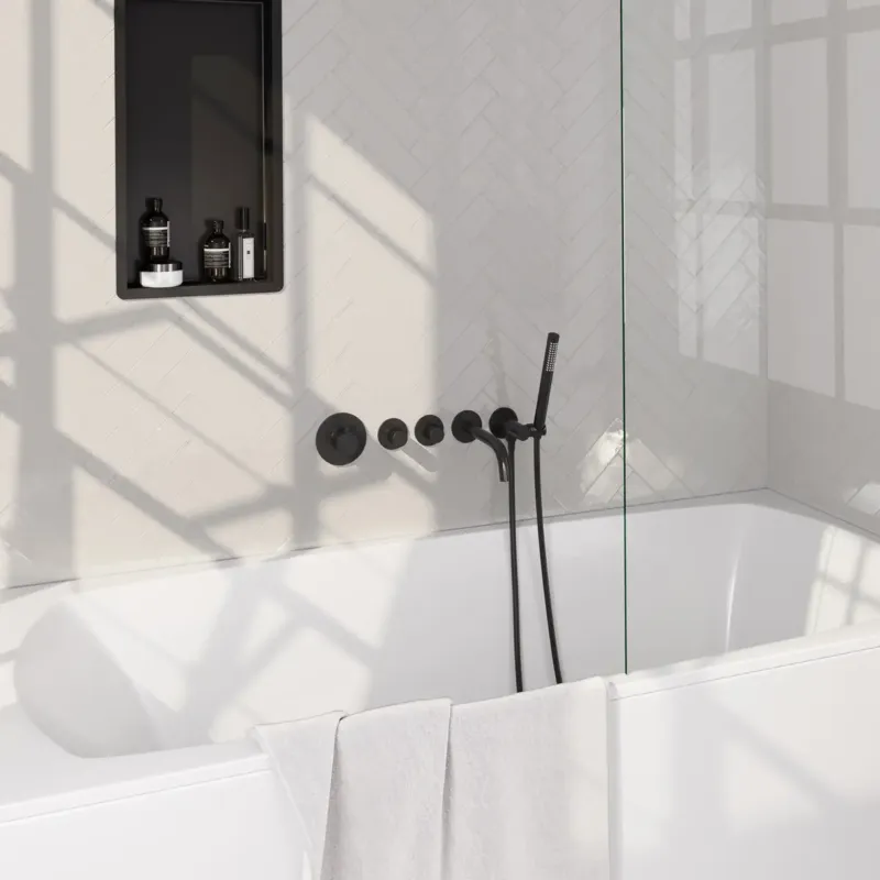 Lage Prijs Brauer Stripe inbouw badkraan met staafhanddouche zwart mat