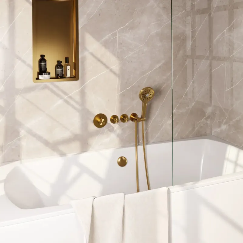 Aanbieding Brauer Stripe inbouw badkraan met badvulcombinatie en 3 standen handdouche messing geborsteld PVD