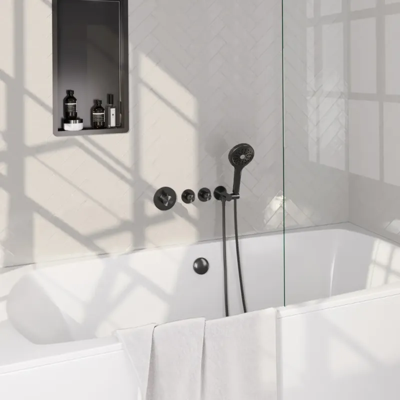 Brauer Stripe inbouw badkraan met badvulcombinatie en 3 standen handdouche gunmetal geborsteld PVD Merkproduct