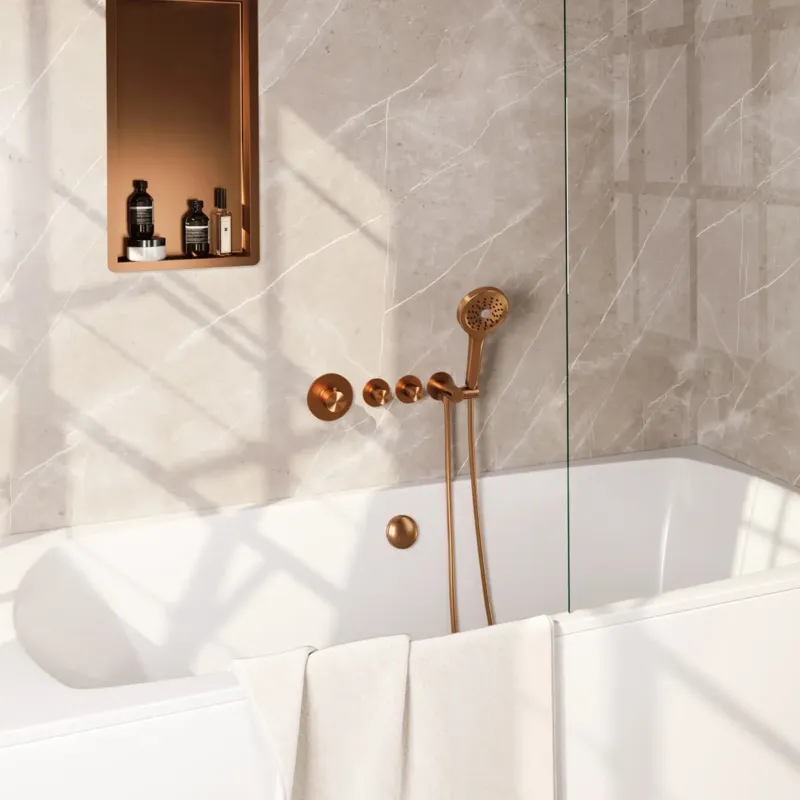 Brauer Stripe inbouw badkraan met badvulcombinatie en 3 standen handdouche koper geborsteld PVD Nu Kopen