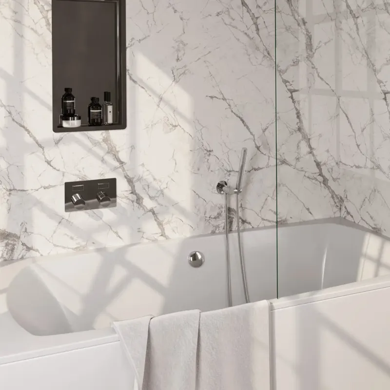 Brauer Stripe inbouw badkraan met drukknoppen, badvulcombinatie en staafhanddouche chroom Shop Nu