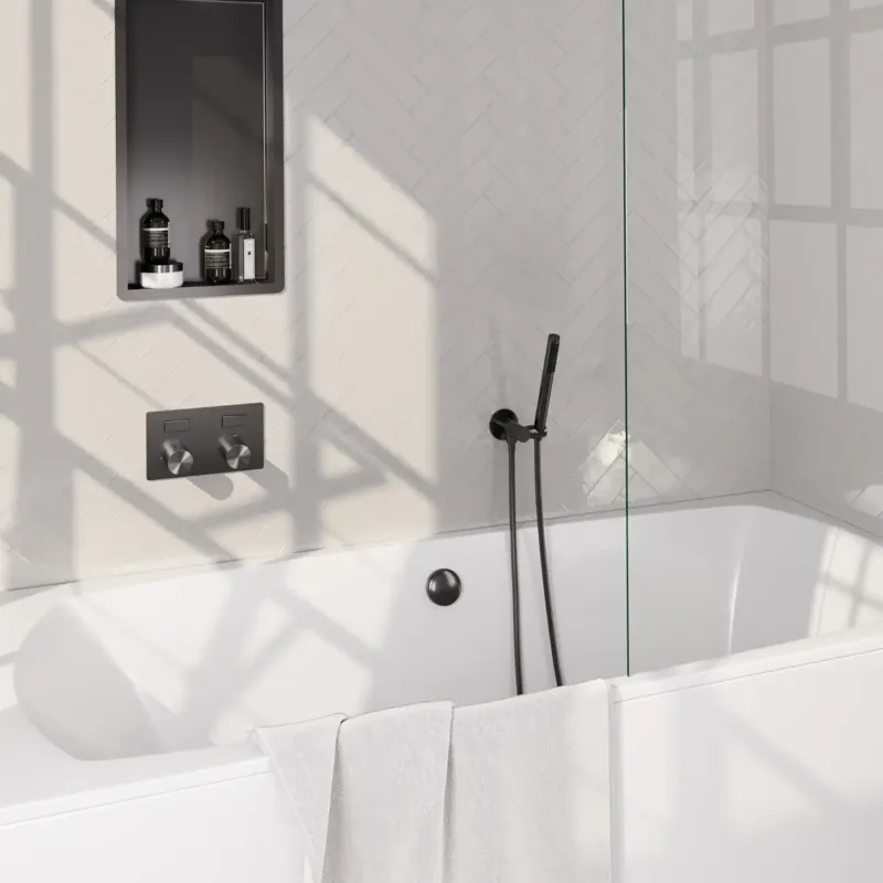 Meest Verkocht Brauer Stripe inbouw badkraan met drukknoppen, badvulcombinatie en staafhanddouche gunmetal geborsteld PVD