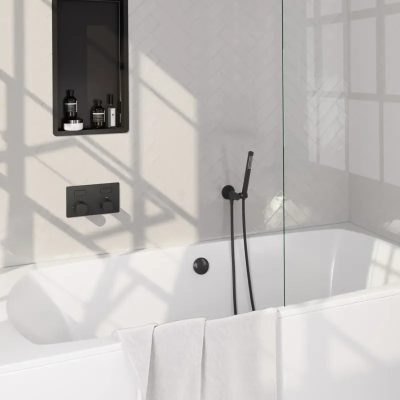 Brauer Stripe inbouw badkraan met drukknoppen, badvulcombinatie en staafhanddouche zwart mat Aanbieding