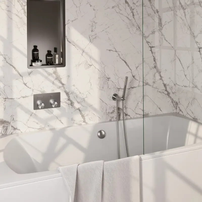 Bestel Nu Brauer Stripe inbouw badkraan met drukknoppen, badvulcombinatie en staafhanddouche RVS geborsteld PVD