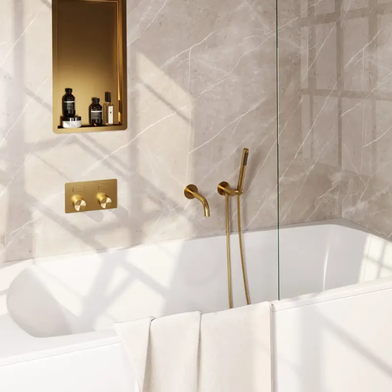 Brauer Stripe inbouw badkraan met drukknoppen en staafhanddouche messing geborsteld PVD Flitsaanbieding