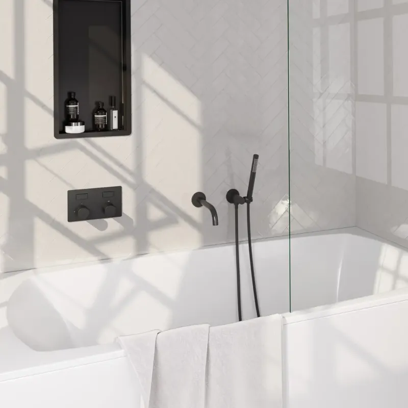 Koop Online Brauer Stripe inbouw badkraan met drukknoppen en staafhanddouche zwart mat