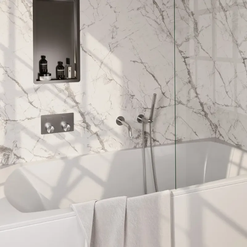 Koop Online Brauer Stripe inbouw badkraan met drukknoppen en staafhanddouche RVS geborsteld PVD
