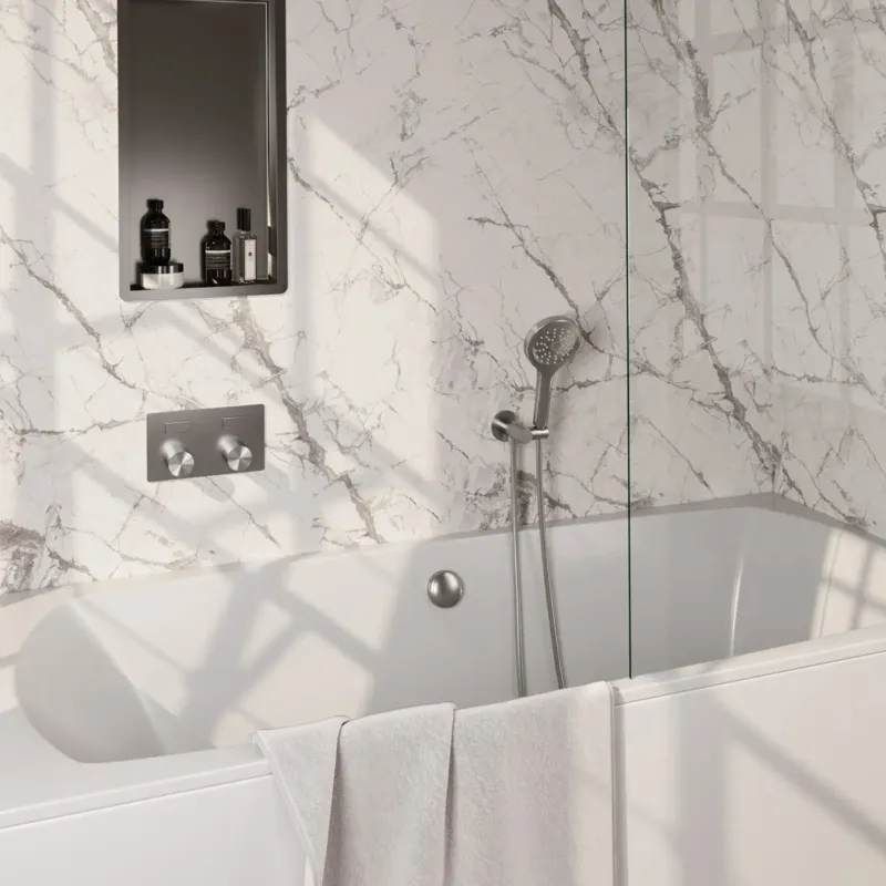 Brauer Stripe inbouw badkraan met drukknoppen, badvulcombinatie en 3 standen handdouche RVS geborsteld PVD Lage Kosten