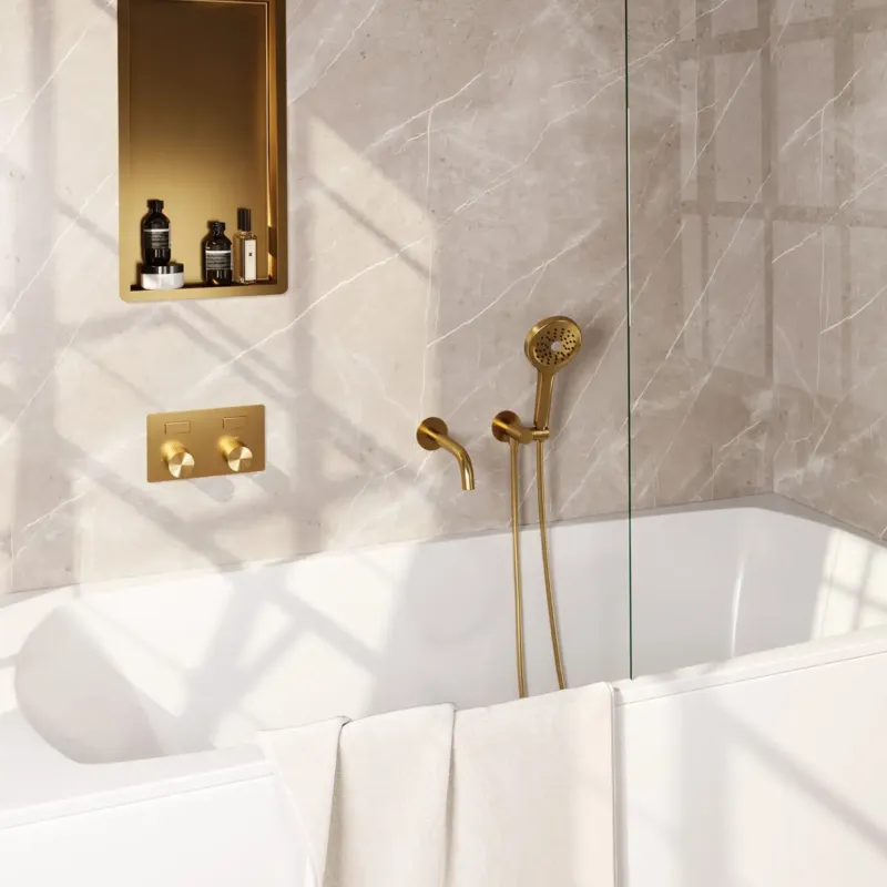Brauer Stripe inbouw badkraan met drukknoppen en 3 standen handdouche messing geborsteld PVD Alleen Vandaag