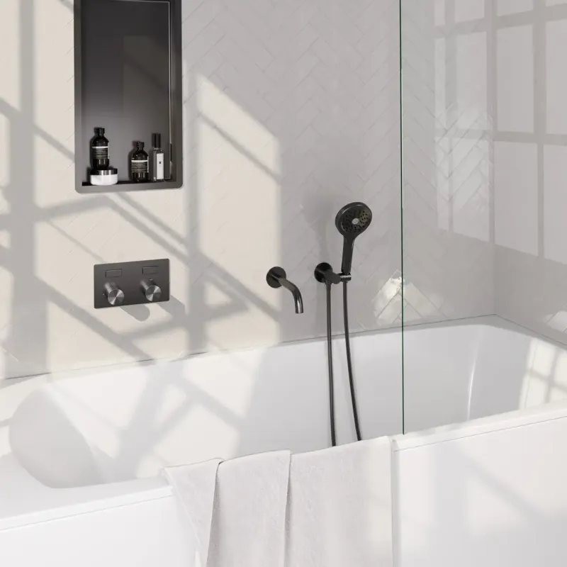 Brauer Stripe inbouw badkraan met drukknoppen en 3 standen handdouche gunmetal geborsteld PVD Actieprijs
