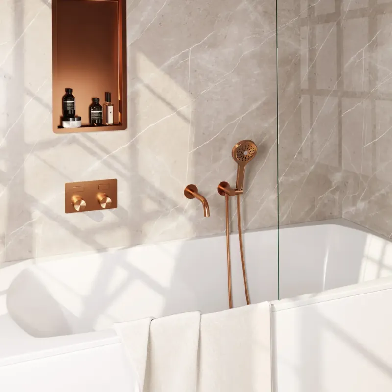 Hete Deal Brauer Stripe inbouw badkraan met drukknoppen en 3 standen handdouche koper geborsteld PVD