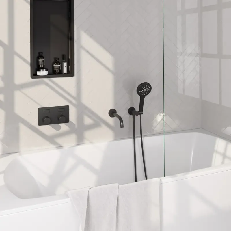 Brauer Stripe inbouw badkraan met drukknoppen en 3 standen handdouche zwart mat Bestel Nu