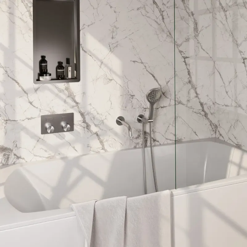 Brauer Stripe inbouw badkraan met drukknoppen en 3 standen handdouche RVS geborsteld PVD Laatste Versie