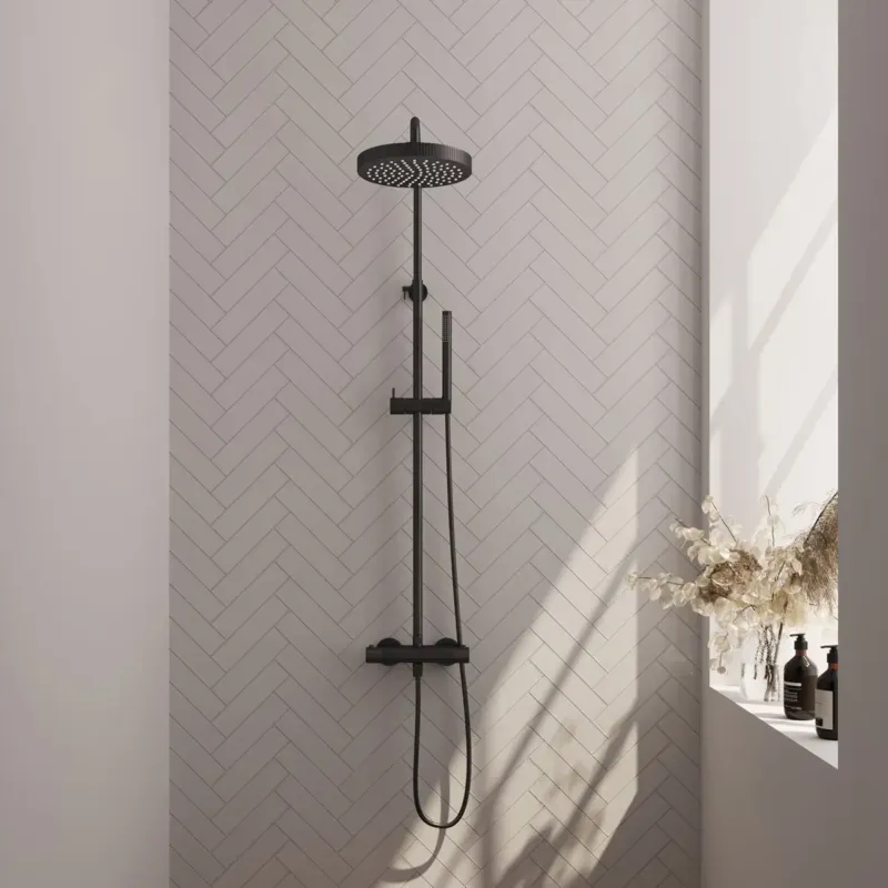Brauer Stripe opbouw regendouche met 25cm hoofddouche en staafhanddouche zwart mat Korting