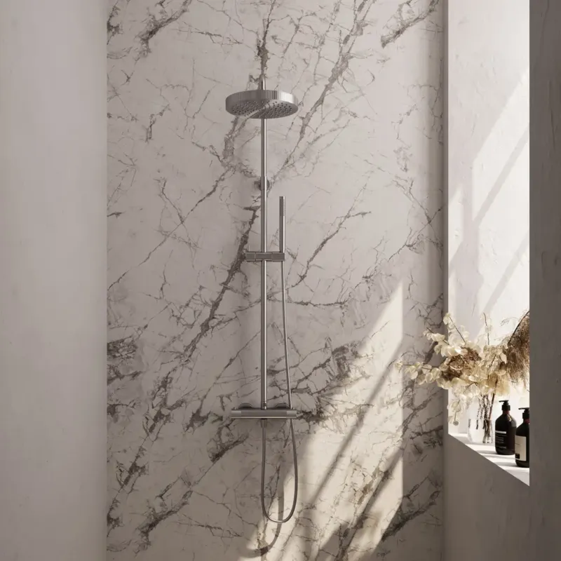 Brauer Stripe opbouw regendouche met 25cm hoofddouche en staafhanddouche RVS geborsteld PVD Tijdelijk Beschikbaar