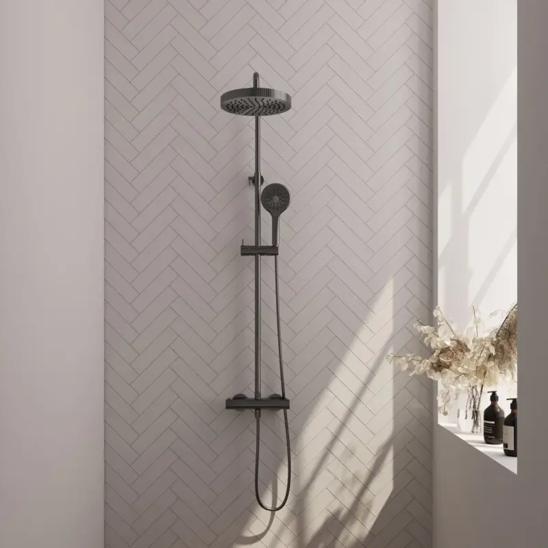 Brauer Stripe opbouw regendouche met 25cm hoofddouche en 3 standen handdouche gunmetal geborsteld PVD Must-Have