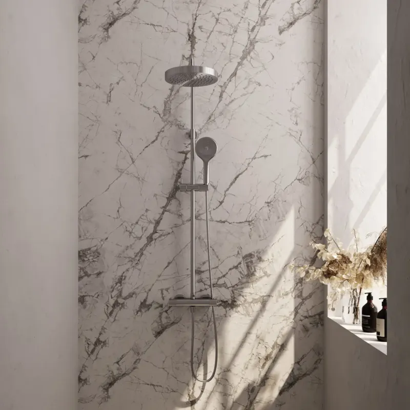 Brauer Stripe opbouw regendouche met 25cm hoofddouche en 3 standen handdouche RVS geborsteld PVD Direct Beschikbaar