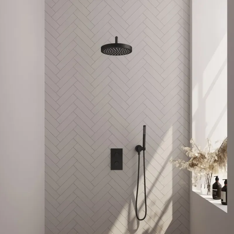 Brauer Stripe inbouw regendouche met 25cm hoofddouche, gebogen muurarm en staafhanddouche set 14 zwart mat Finale Uitverkoop