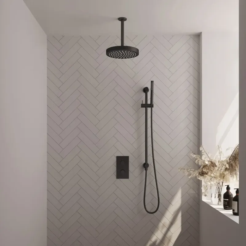 Brauer Stripe inbouw regendouche met 25cm hoofddouche, met plafondarm, glijstang en staafhanddouche set 21 zwart mat Gereduceerde Prijs