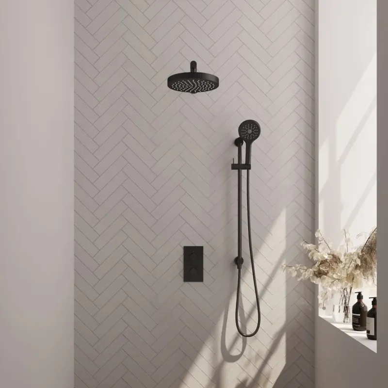 Brauer Stripe inbouw regendouche met 25cm hoofddouche, met rechte muurarm, glijstang en 3 standen handdouche set 22 zwart mat Korting
