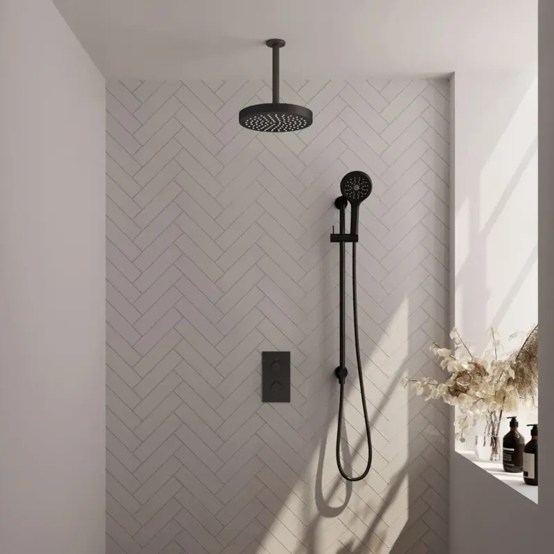 Bestel Nu Brauer Stripe inbouw regendouche met 25cm hoofddouche, met plafondarm, glijstang en 3 standen handdouche set 24 zwart mat