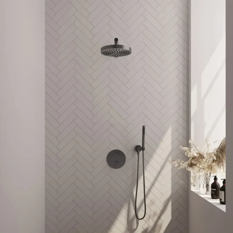 Finale Uitverkoop Brauer Stripe inbouw regendouche rond met 25cm hoofddouche, rechte muurarm en staafhanddouche set 37 gunmetal geborsteld PVD