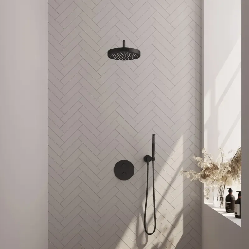 Lage Prijs Brauer Stripe inbouw regendouche rond met 25cm hoofddouche, gebogen muurarm en staafhanddouche set 38 zwart mat