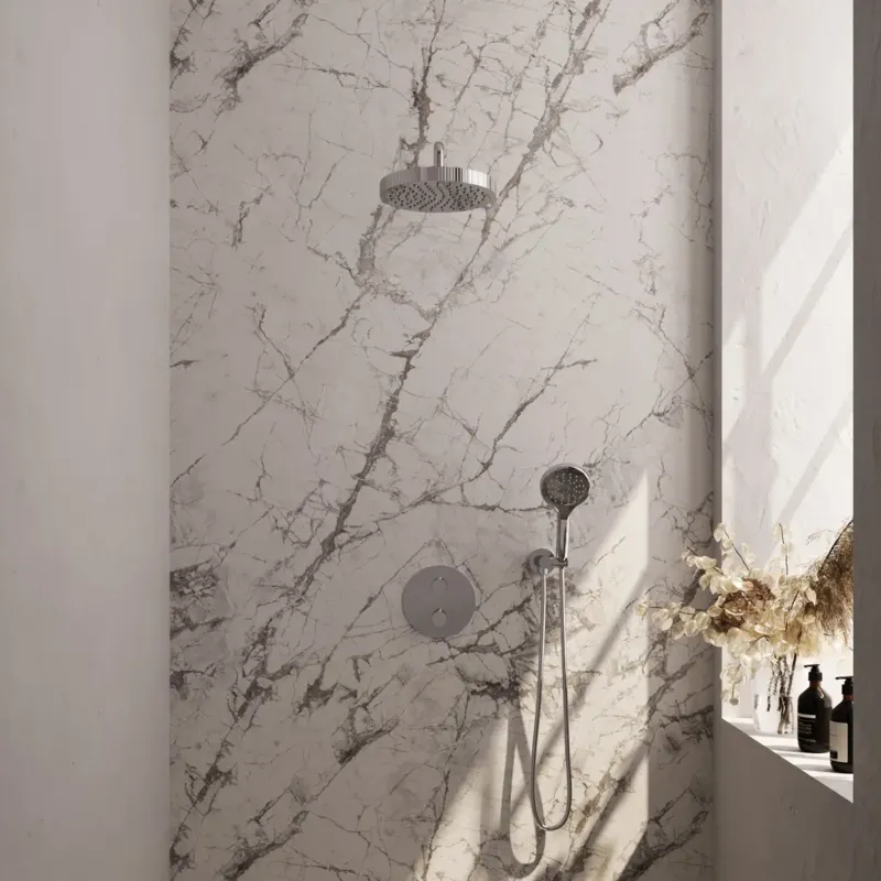 Brauer Stripe inbouw regendouche rond met 25cm hoofddouche, gebogen muurarm en 3 standen handdouche set 41 chroom Premium
