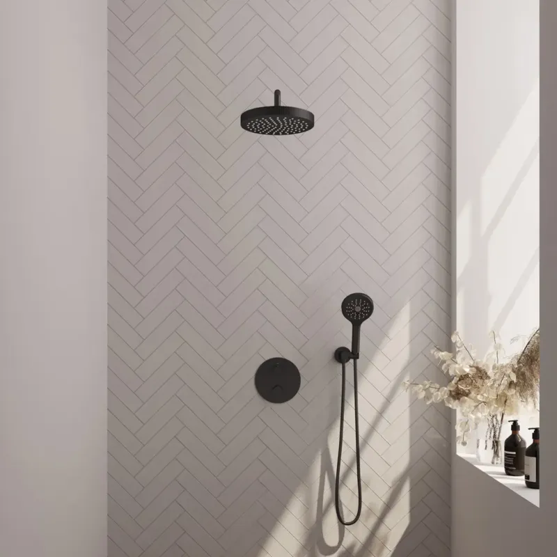 Betaalbaar Brauer Stripe inbouw regendouche rond met 25cm hoofddouche, gebogen muurarm en 3 standen handdouche set 41 zwart mat