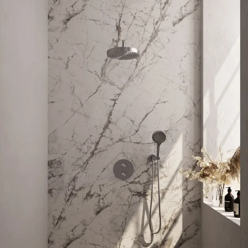 Brauer Stripe inbouw regendouche rond met 25cm hoofddouche, gebogen muurarm en 3 standen handdouche set 41 RVS geborsteld PVD Rechtstreeks Van De Fabrikant