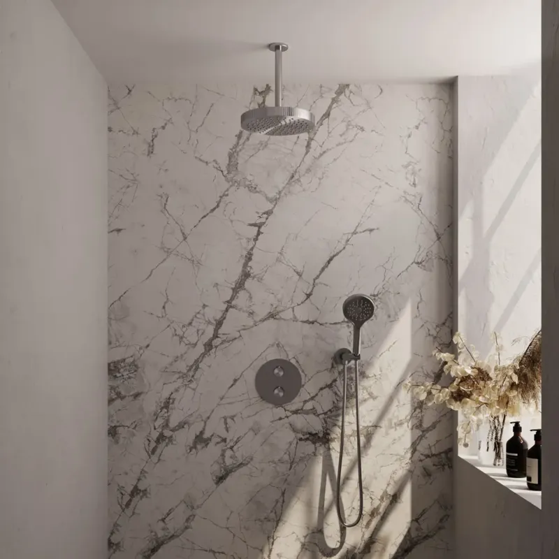 Brauer Stripe inbouw regendouche rond met 25cm hoofddouche, plafondarm en 3 standen handdouche set 42 RVS geborsteld PVD Beperkte Voorraad