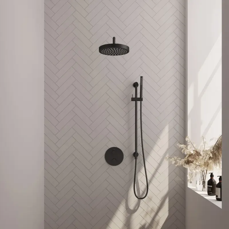 Beperkte Voorraad Brauer Stripe inbouw regendouche rond met 25cm hoofddouche, rond met gebogen muurarm, glijstang en staafhanddouche set 44 zwart mat