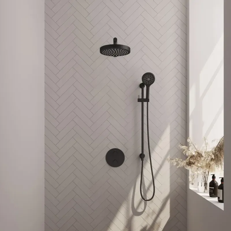 Direct Verzonden Brauer Stripe inbouw regendouche rond met 25cm hoofddouche, rond met rechte muurarm, glijstang en 3 standen handdouche set 46 zwart mat