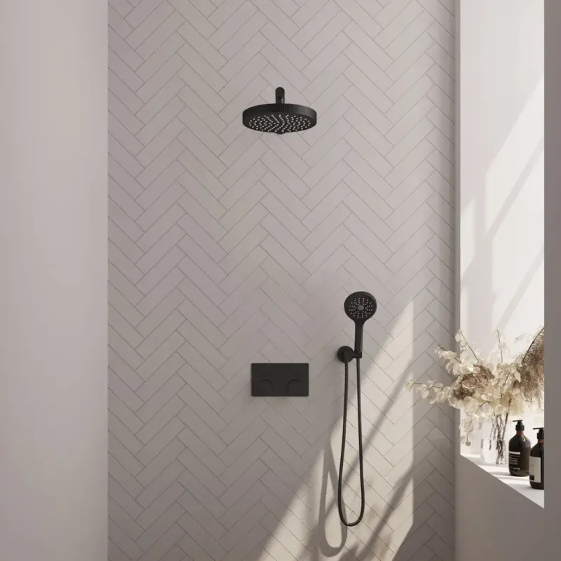 Brauer Stripe inbouw regendouche met 25cm hoofddouche, rechte muurarm en 3 standen handdouche set 28 zwart mat Weekendaanbieding