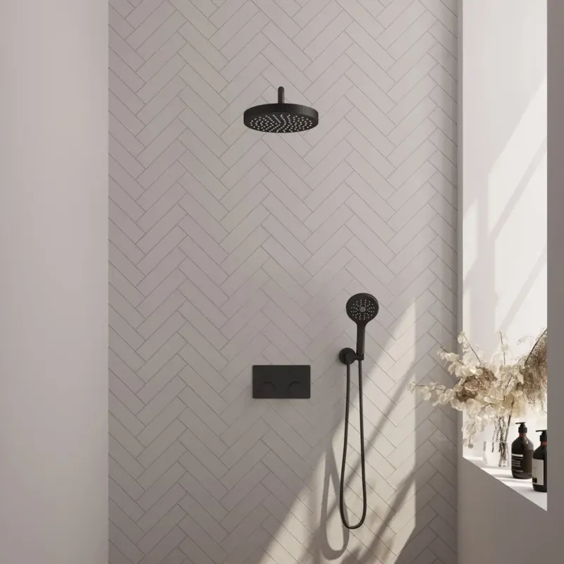 Betrouwbaar Brauer Stripe inbouw regendouche met 25cm hoofddouche, gebogen muurarm en 3 standen handdouche set 29 zwart mat