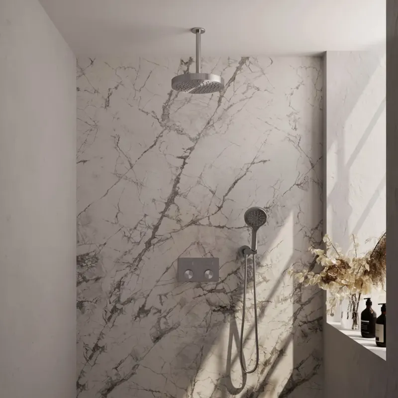 Brauer Stripe inbouw regendouche met 25cm hoofddouche, plafondarm en 3 standen handdouche set 30 RVS geborsteld PVD Bestel Nu