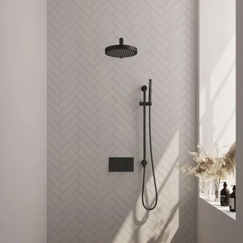 Brauer Stripe inbouw regendouche met 25cm hoofddouche, rechte muurarm, staafhanddouche en glijstang set 31 zwart mat Weekendaanbieding