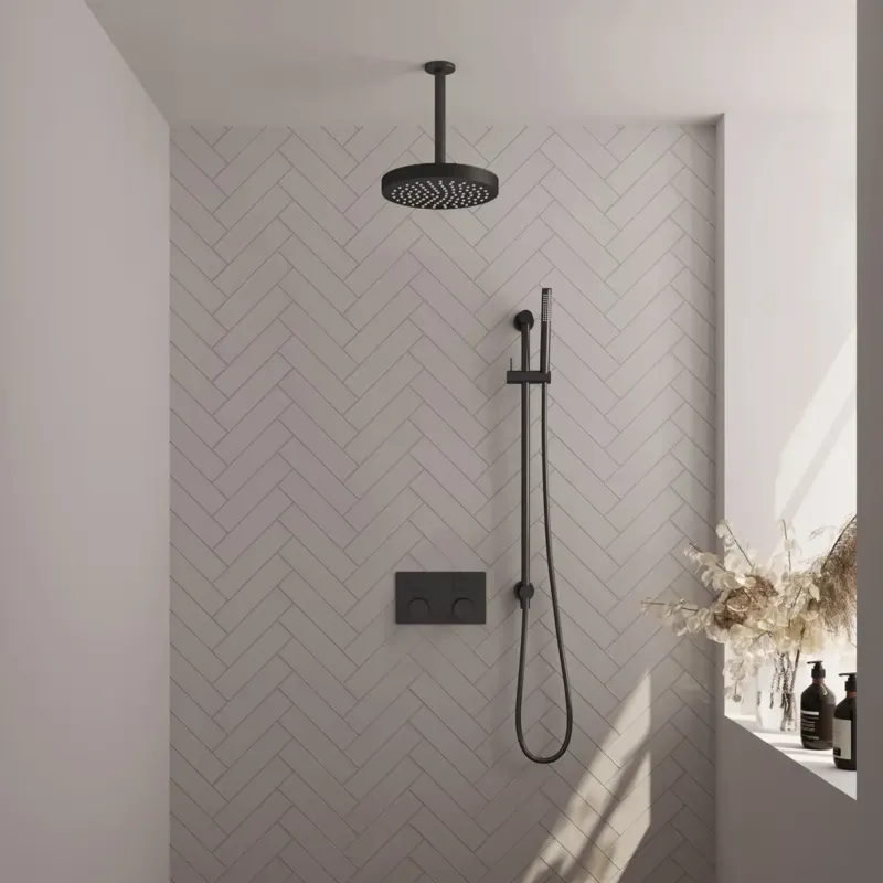 Brauer Stripe inbouw regendouche met 25cm hoofddouche, plafondarm, staafhanddouche en glijstang set 33 zwart mat Laatste Kans
