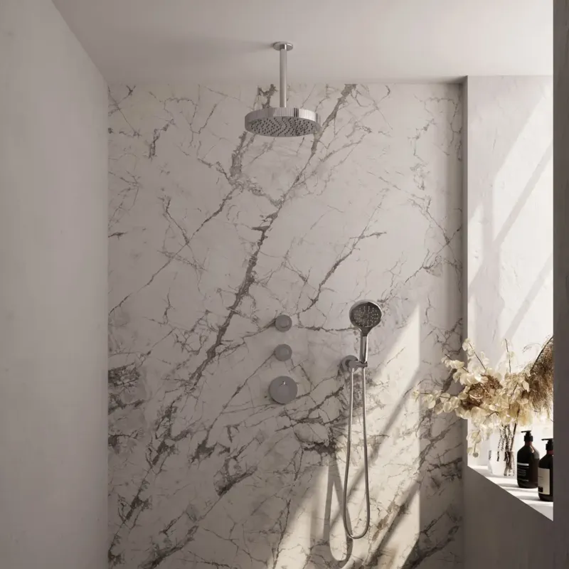 Gereduceerde Prijs Brauer Stripe inbouw regendouche met 25cm hoofddouche, plafondarm en 3 standen handdouche set 6 chroom